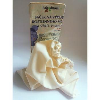 Sáček na výrobu rostlinného mléka a sýrů v biobavlně (21x27 cm) se šňůrkou